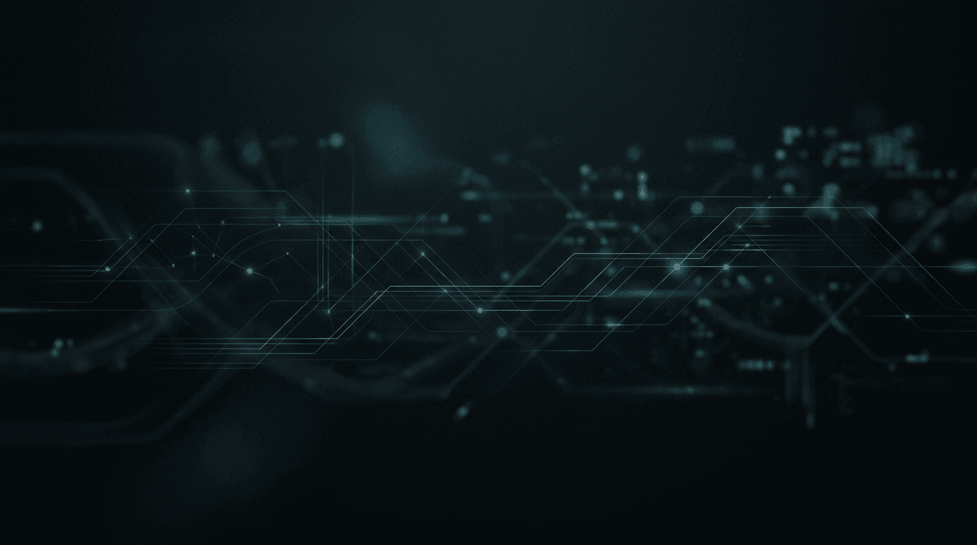 Abstract dark background with soft teal light—technology and connectivity motif